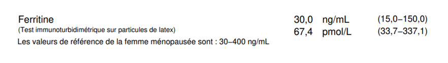 Les valeurs sanguines de la ferritine